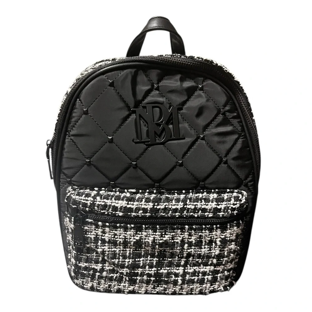 Badgley Mischka Black and White Tweed Quilted Backpack